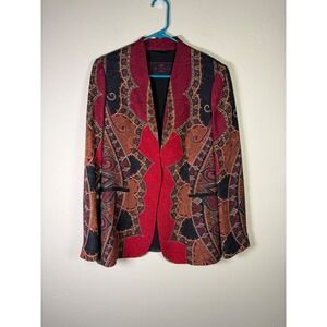 Etro Milano Womens Silk Wool Paisley Jacquard Blazer Red Black Italy Size 44